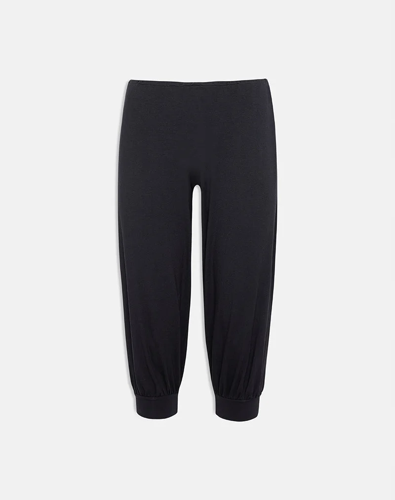 Pantalon capri Kurty en jersey de rayonne, noir