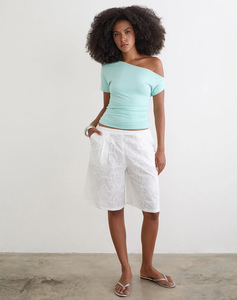 Short longline Ennea, modèle « Broderie White »