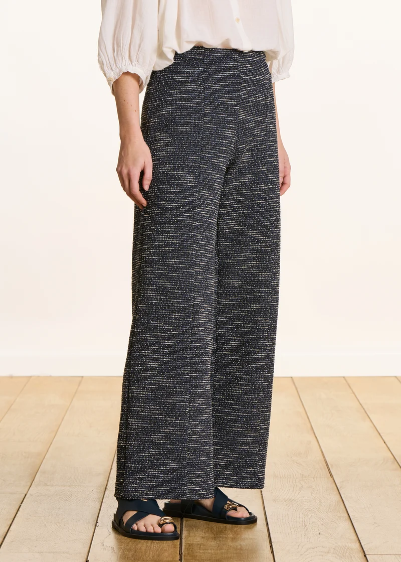 Pantalon cropped bleu marine en milano effet tweed