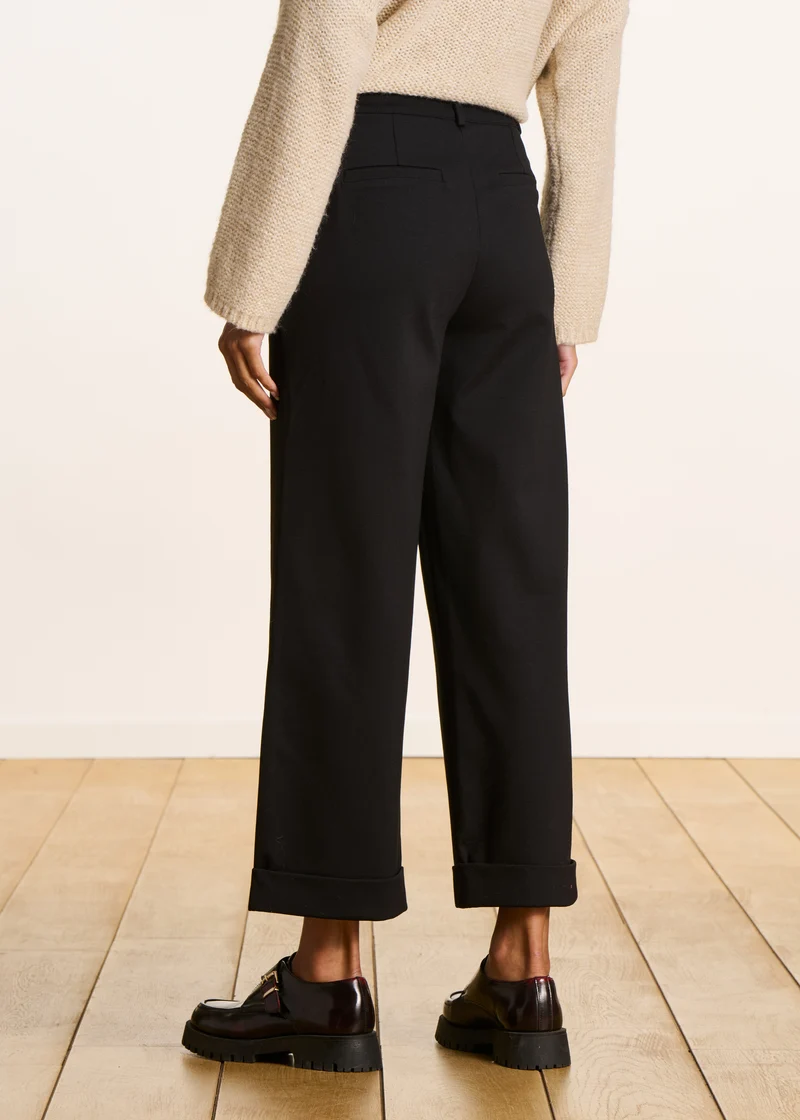 Pantalon noir droit 7/8ème en jersey milano