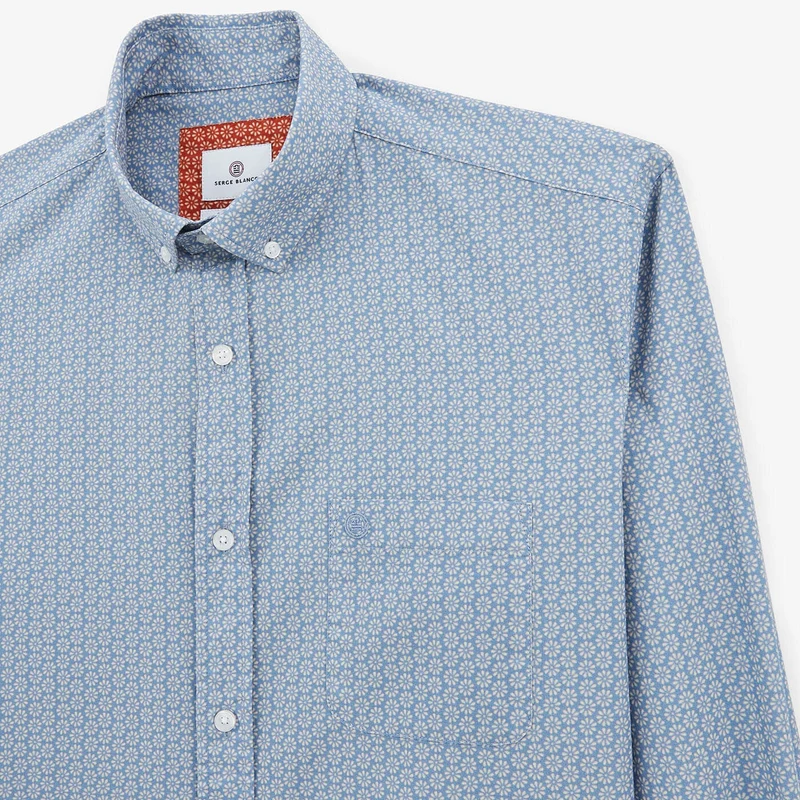 Chemise imprimé fleuri bleu pacific à manches longues en coton