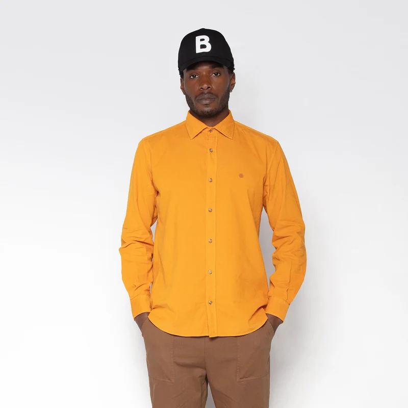 Chemise manches longues unie en coton velours jaune gold Charles