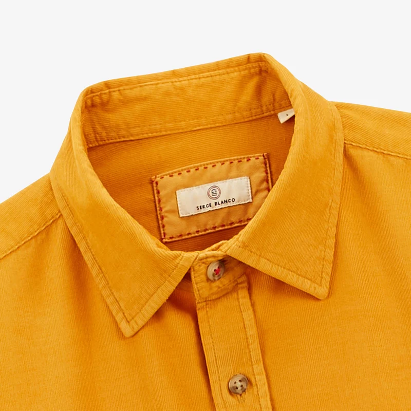Chemise manches longues unie en coton velours jaune gold Charles