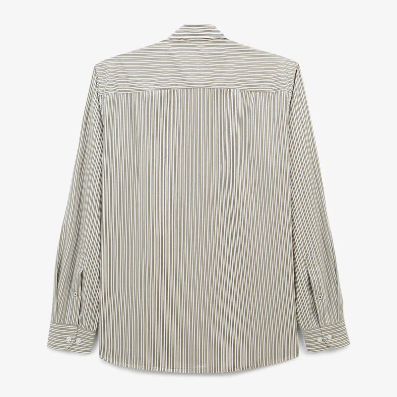 Chemise manches longues en coton à rayures vert militaire Charles