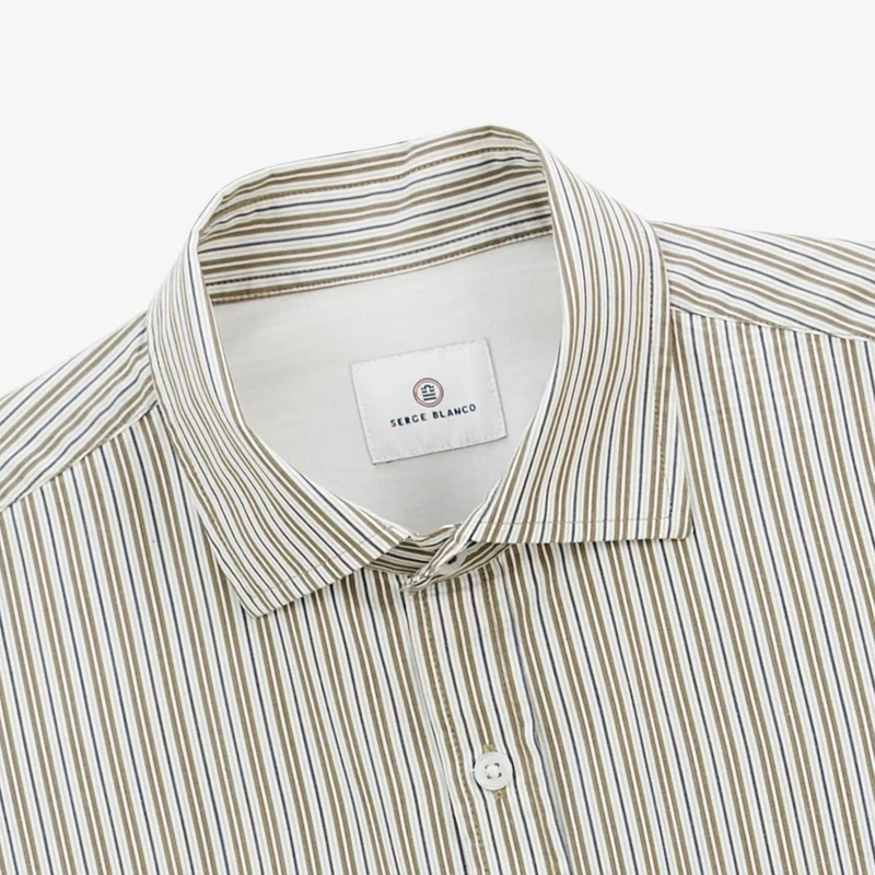 Chemise manches longues en coton à rayures vert militaire Charles