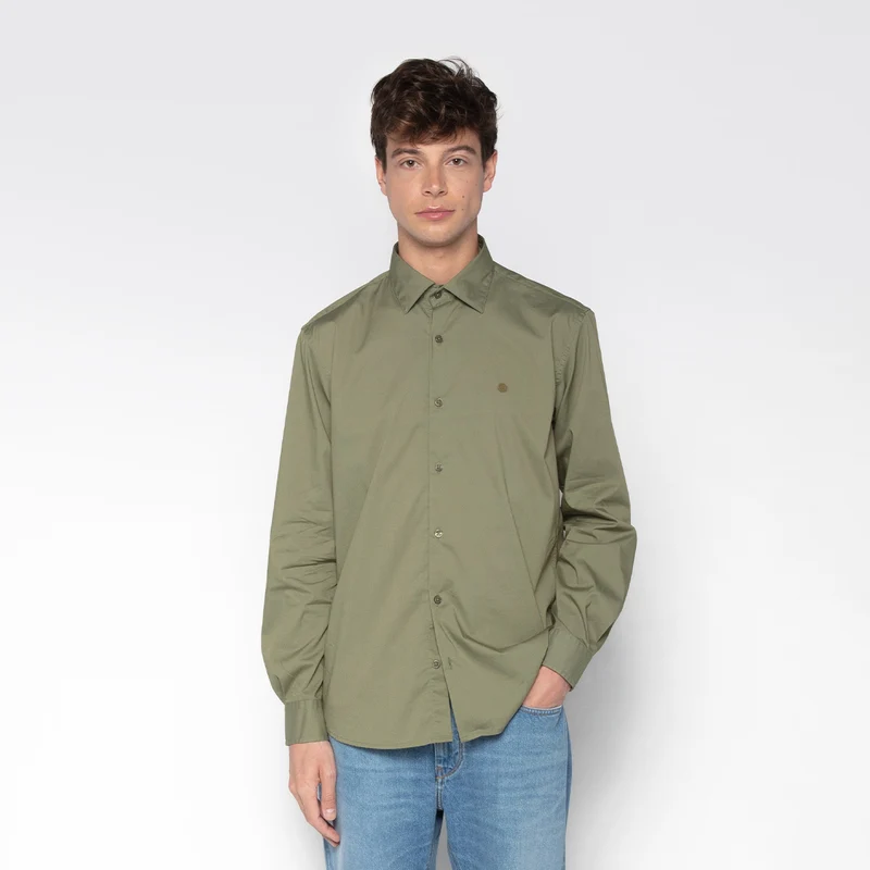 Chemise manches longues strech unie vert militaire Charles