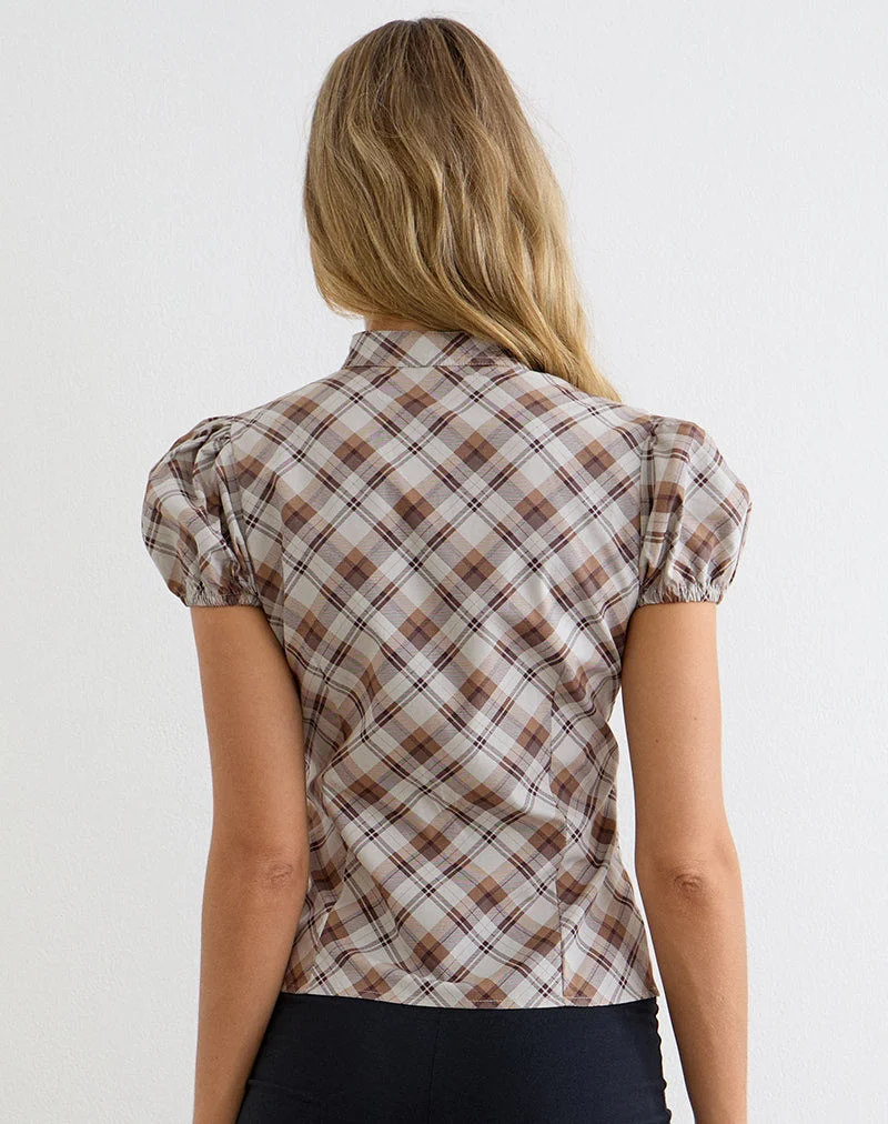 Blouse Yasuda à carreaux en biais, marron