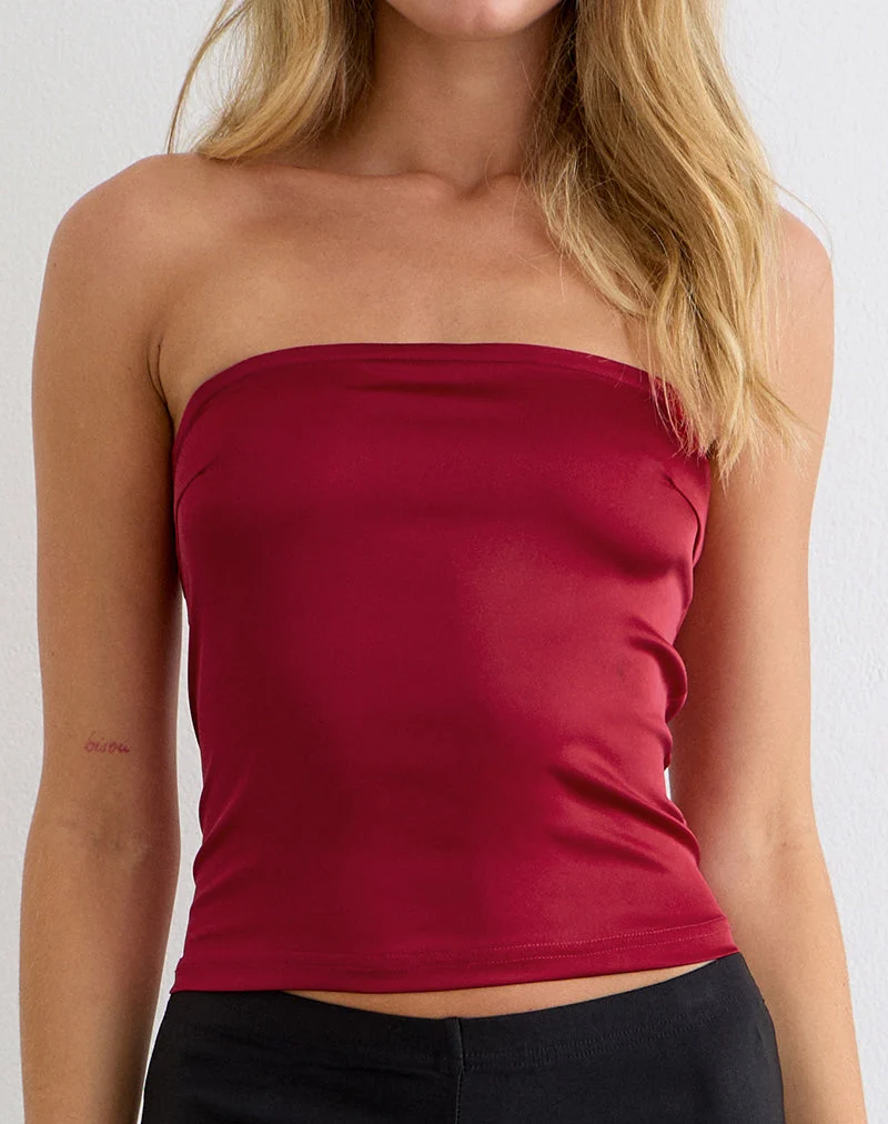 Haut corset à lacets Ayaka en satin rouge