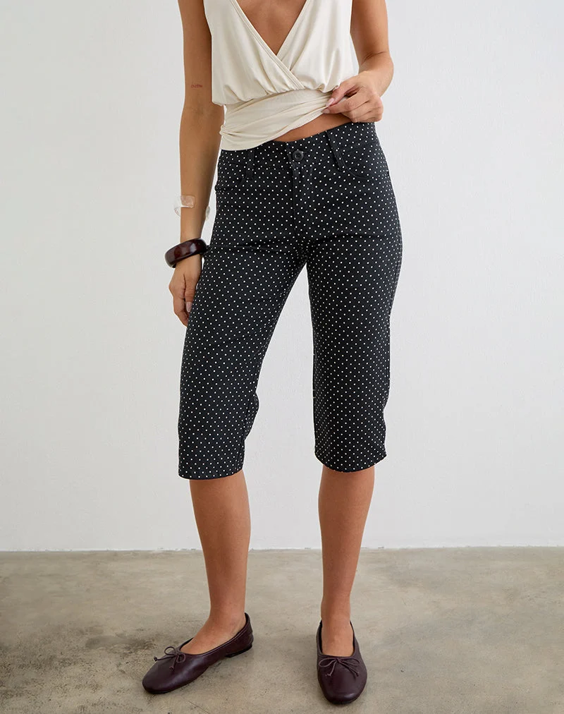 Pantalon capri Dassah noir à micro-pois blancs