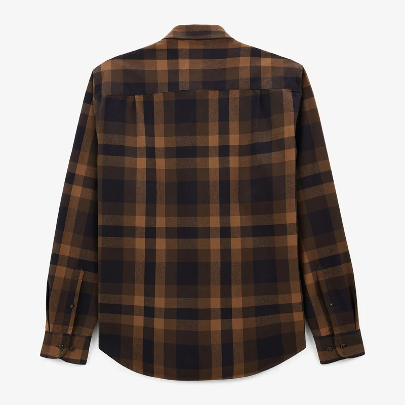 Chemise manches longues en coton twill à carreaux marron Charles