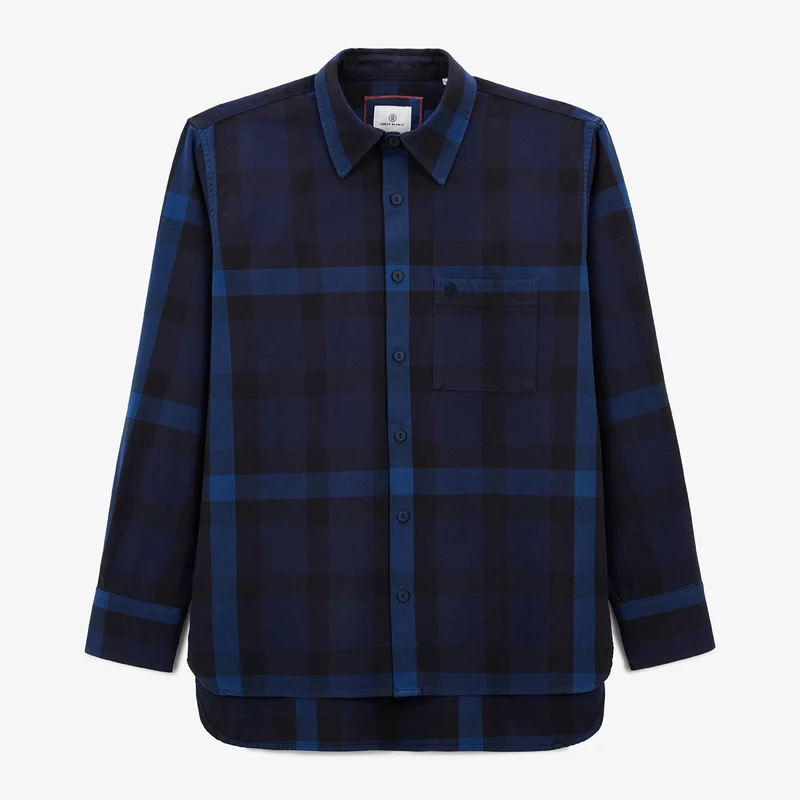 Chemise manches longues en coton velours bleu marine Amsterdam