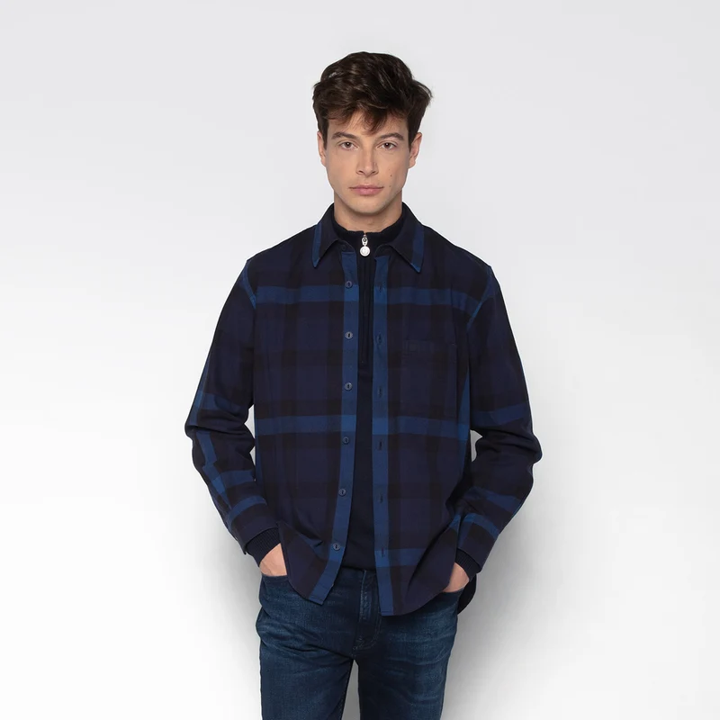 Chemise manches longues en coton velours bleu marine Amsterdam