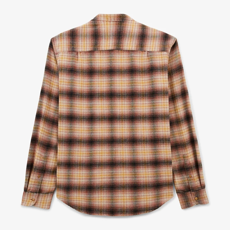 Chemise manches longues en coton col Mao à carreaux cuivre Charles