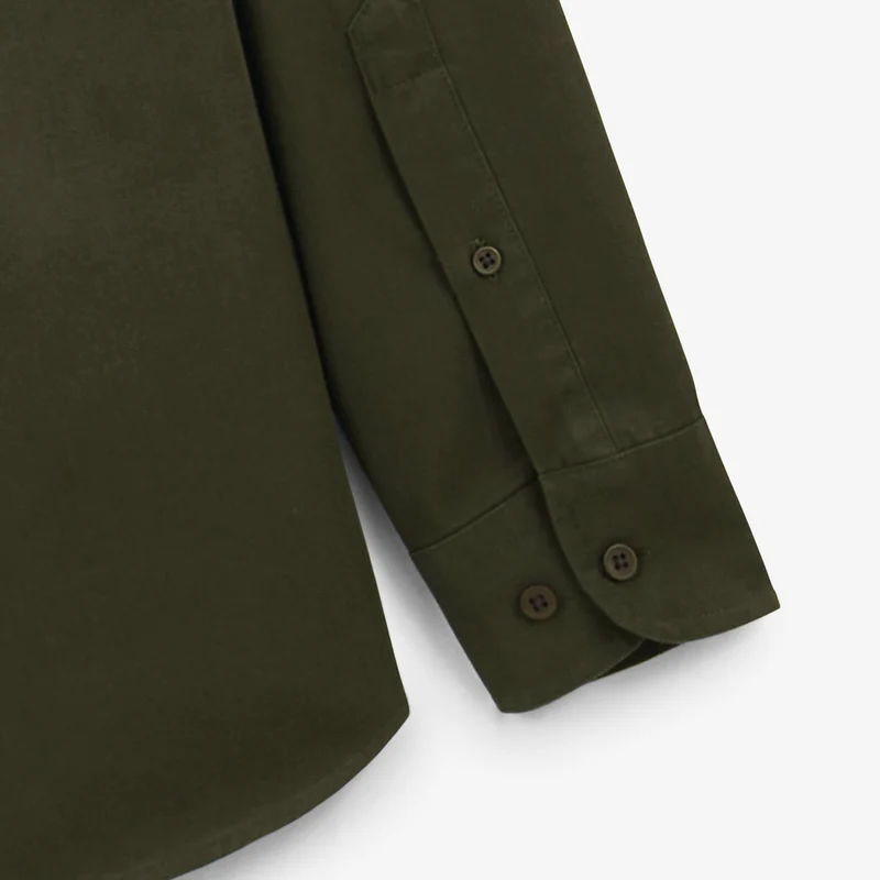 Chemise manches longues en coton unie vert militaire Charles
