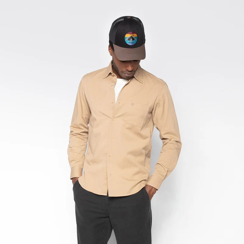 Chemise manches longues en coton unie beige Charles