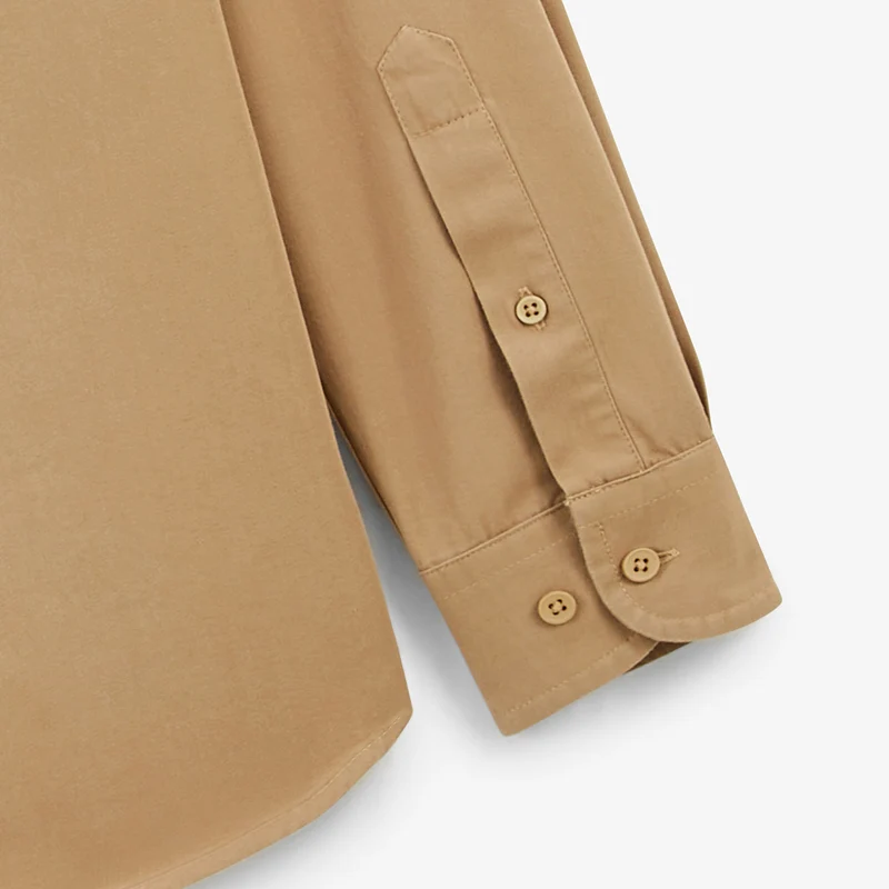 Chemise manches longues en coton unie beige Charles
