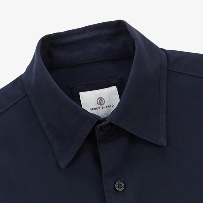 Chemise manches longues en coton unie bleu dark navy Charles