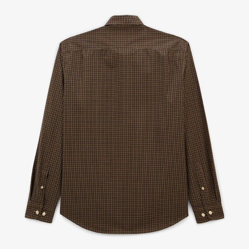 Chemise manches longues en coton à petits carreaux marron Charles