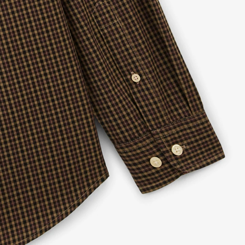 Chemise manches longues en coton à petits carreaux marron Charles