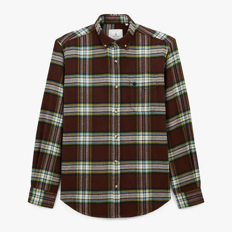 Chemise manches longues en coton flanelle à carreaux marron Clark
