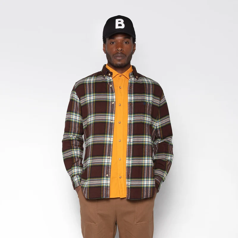 Chemise manches longues en coton flanelle à carreaux marron Clark