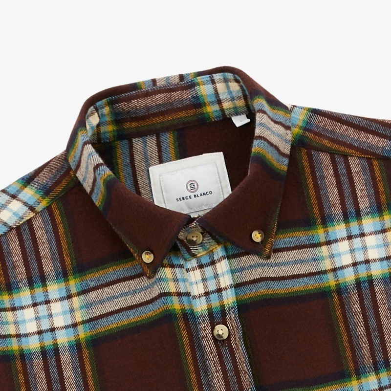 Chemise manches longues en coton flanelle à carreaux marron Clark