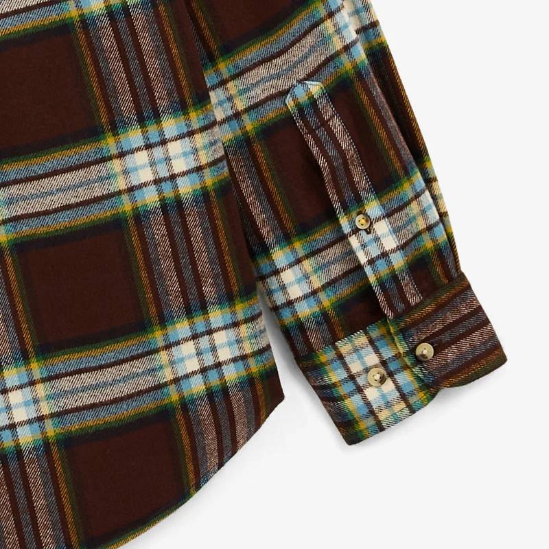 Chemise manches longues en coton flanelle à carreaux marron Clark