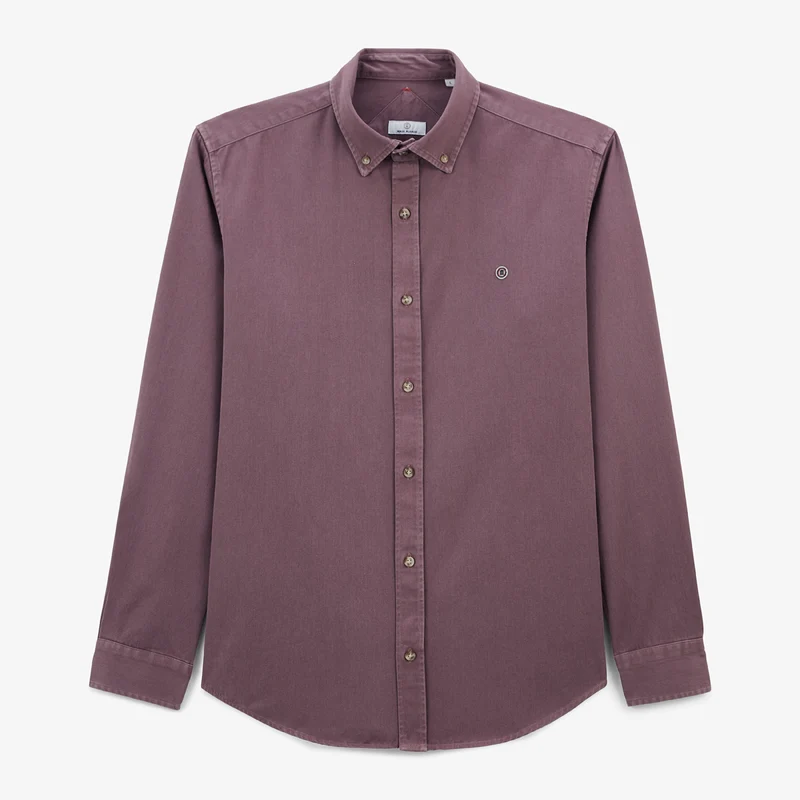 Chemise manches longues unie en coton twill unie violet pourpre Charles