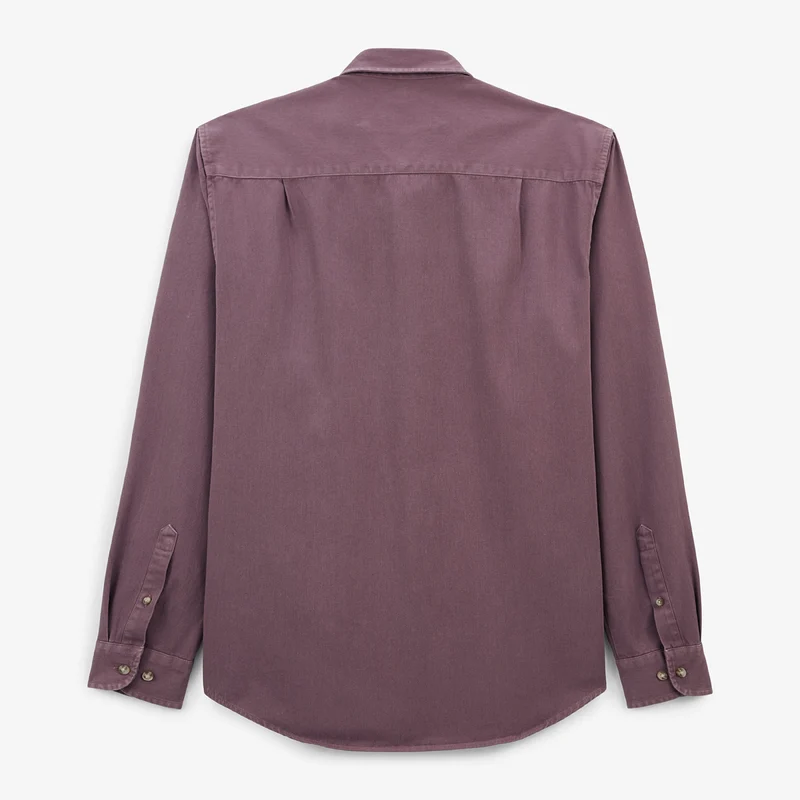 Chemise manches longues unie en coton twill unie violet pourpre Charles