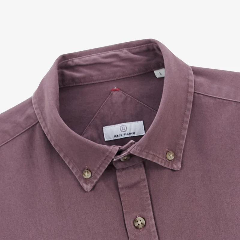 Chemise manches longues unie en coton twill unie violet pourpre Charles