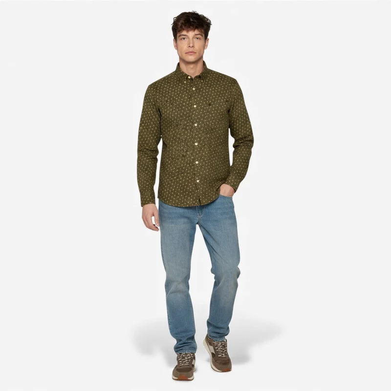 Chemise manches longues en coton imprimé floral vert anglais Charles