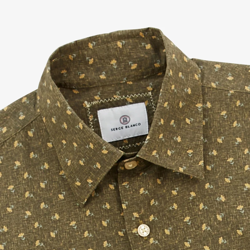 Chemise manches longues en coton imprimé floral vert anglais Charles