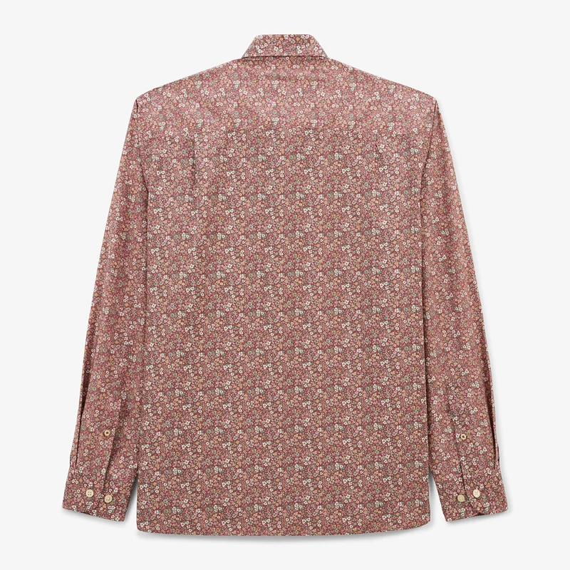 Chemise manches longues en coton imprimé floral rouge merlot Charles