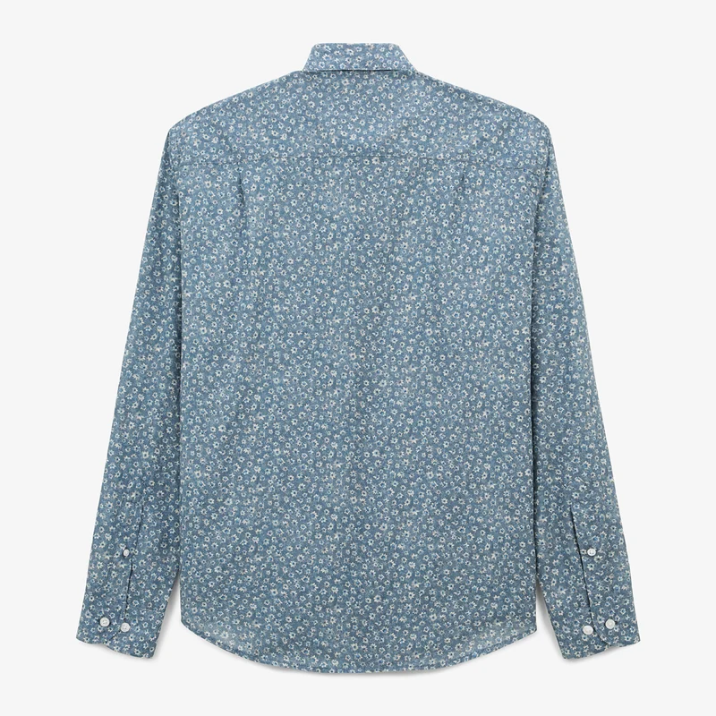Chemise manches longues en coton imprimé floral bleu Charles