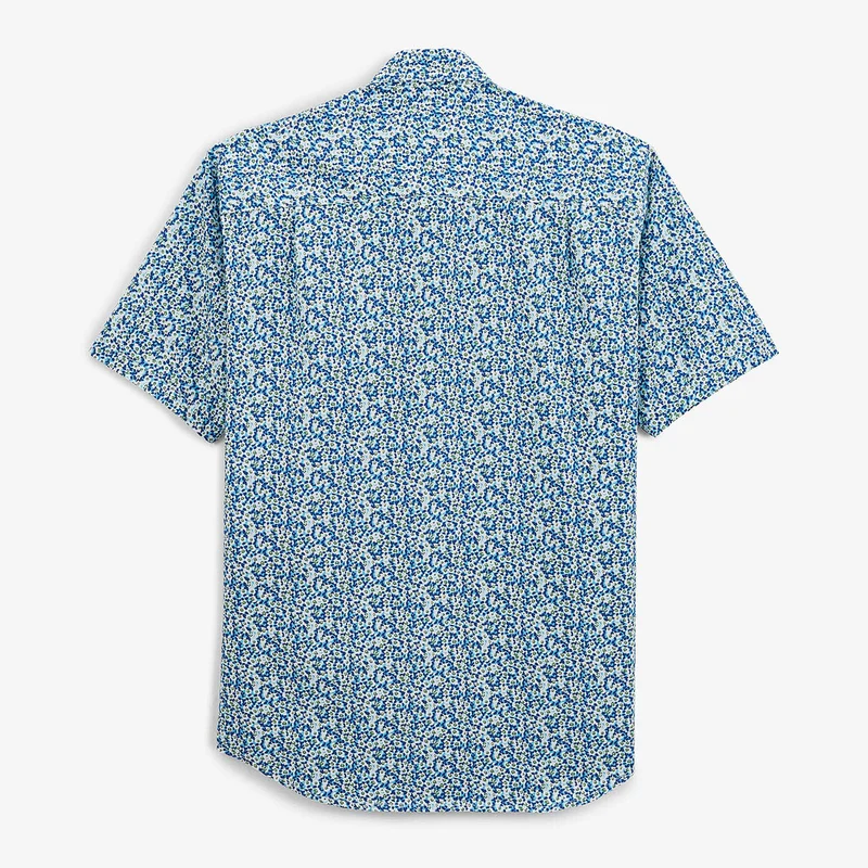 Chemise manches courtes regular bleu azur imprimé fleurs