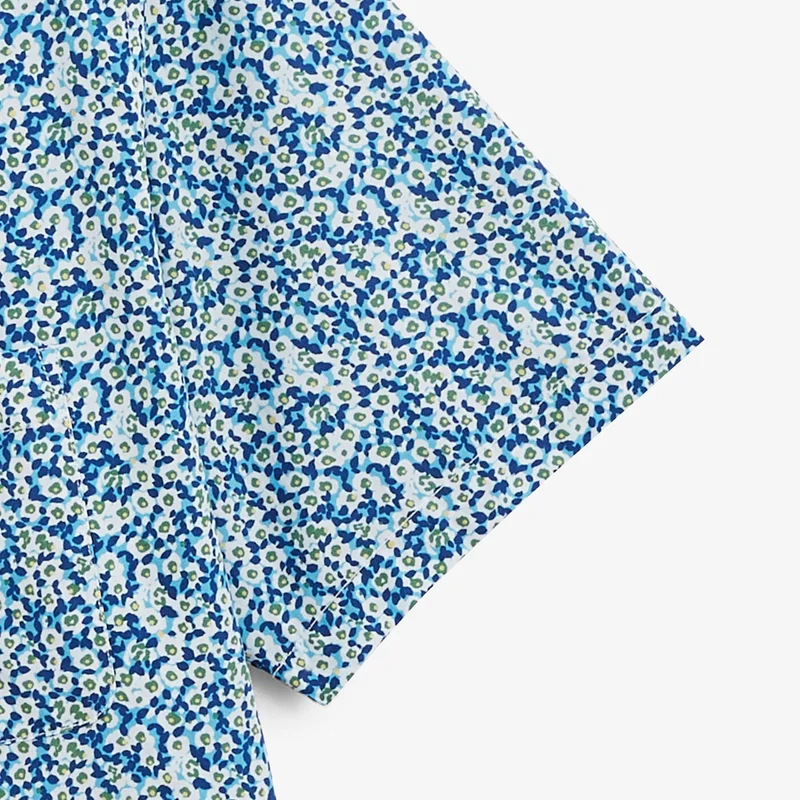 Chemise manches courtes regular bleu azur imprimé fleurs