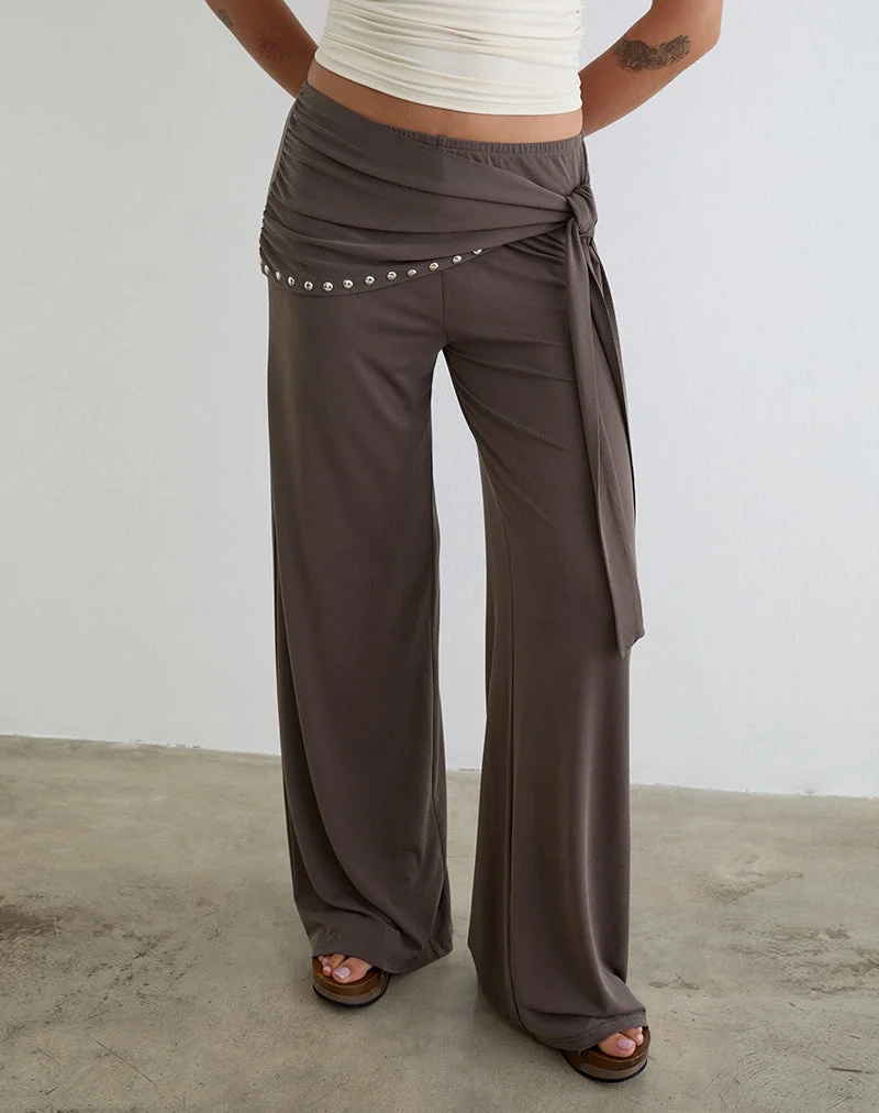 Pantalon Dovina en cupro marron foncé