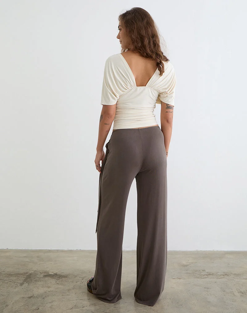 Pantalon Dovina en cupro marron foncé