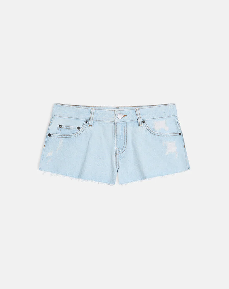 Short micro-denim bleu délavé au soleil