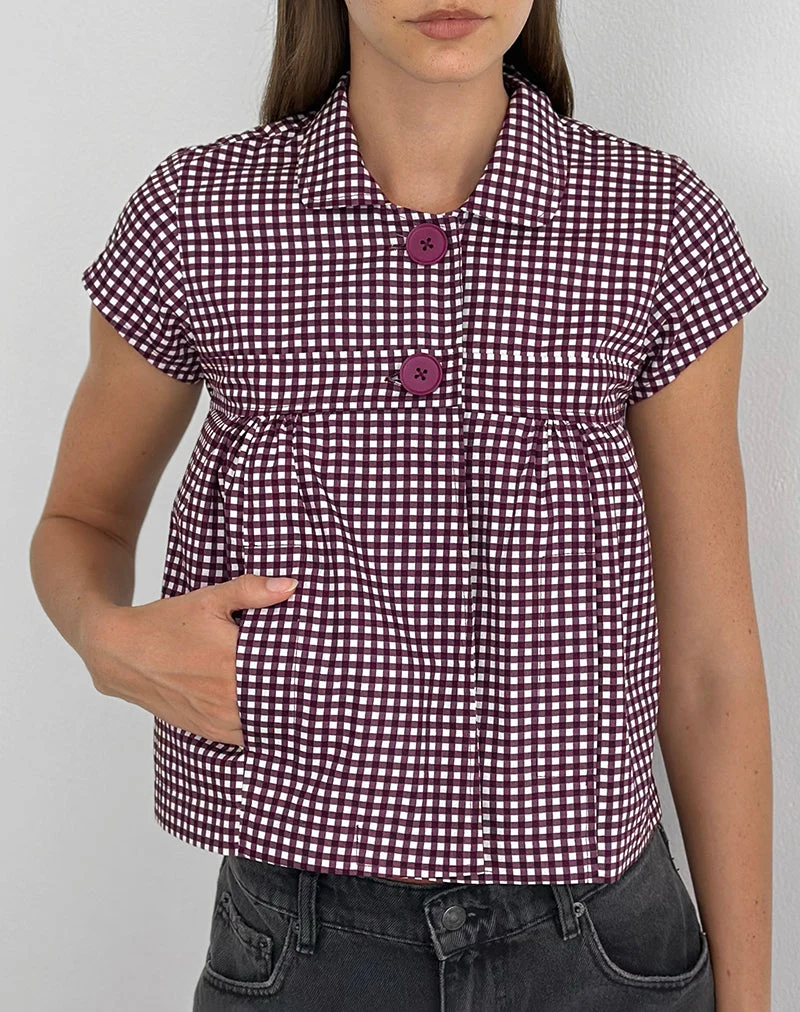 Chemise Kaelus en mini-vichy couleur vin