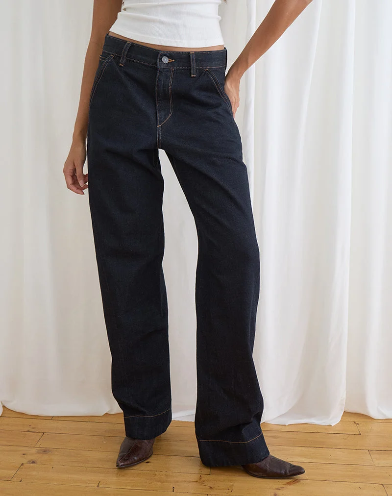 Jean taille basse à coutures torsadées et taille ajustée, couleur indigo