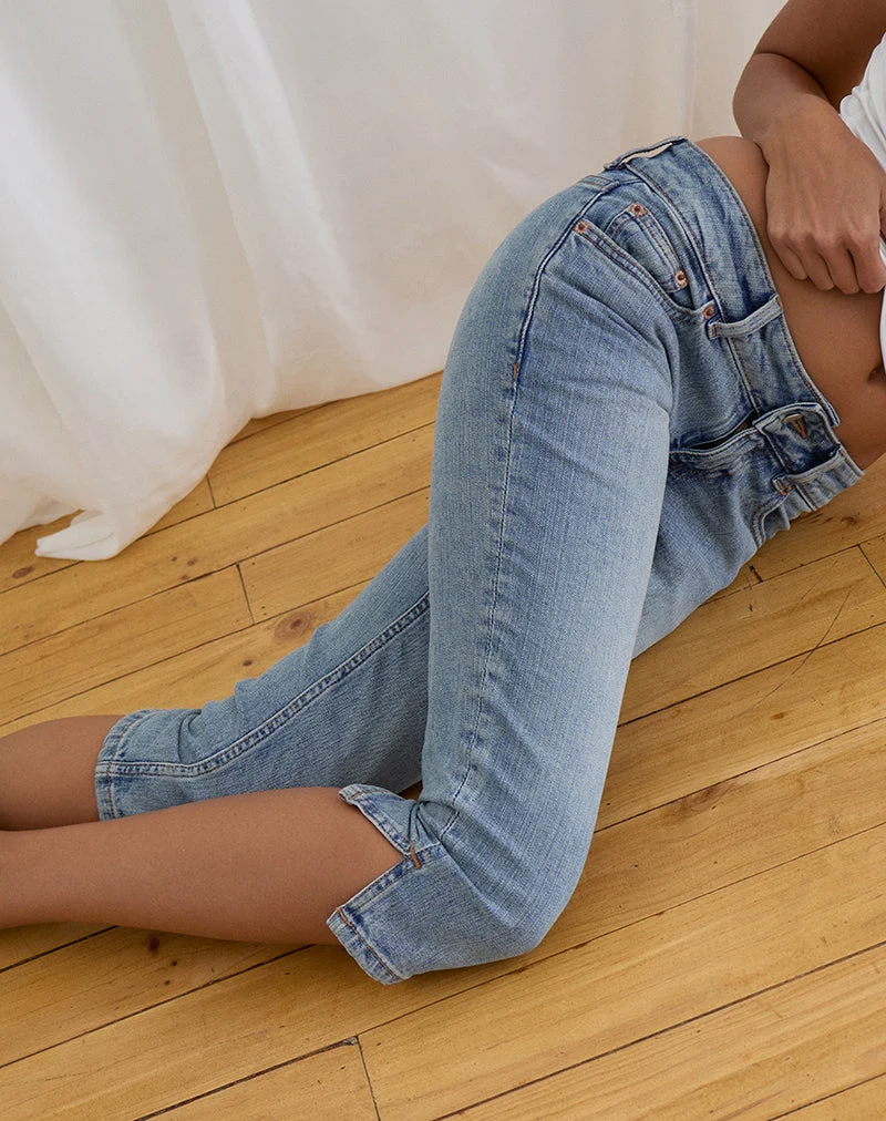 Pantalon capri en denim, délavage bleu vintage