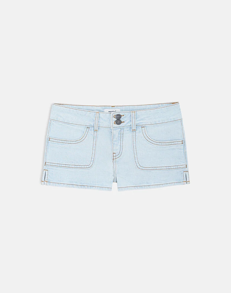 Short cargo en jean taille basse, couleur bleu ciel