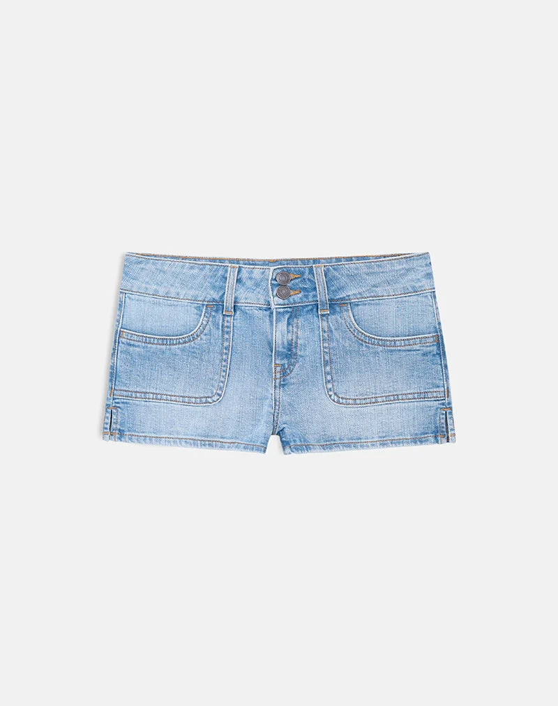 Short cargo en jean taille basse, délavé moyen