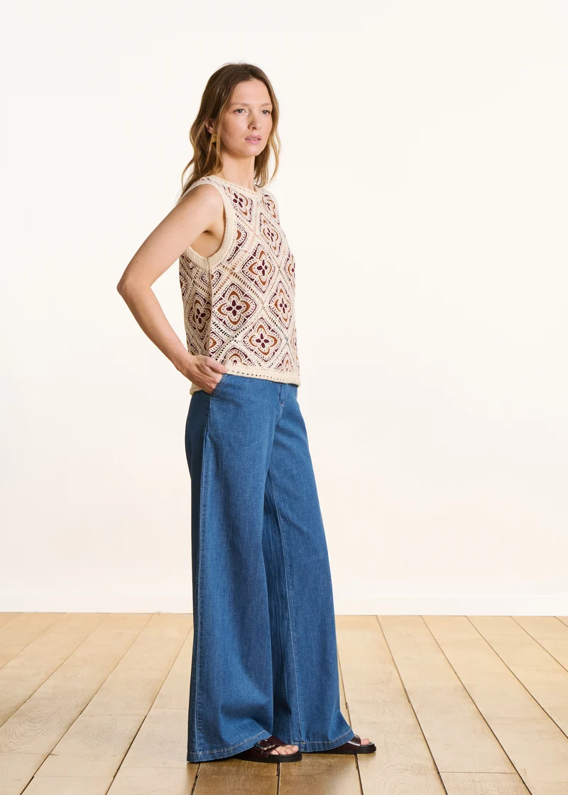 Pantalon droit et large en jean taille haute