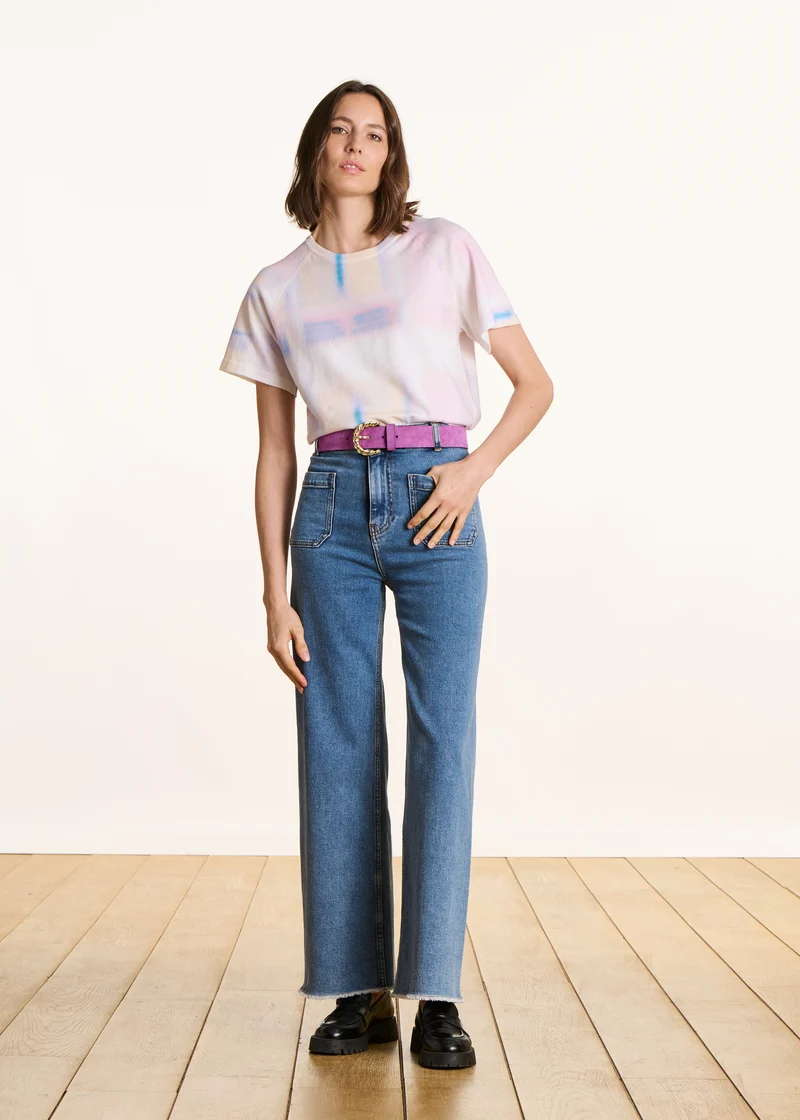 Jean flare clair taille haute en coton biologique