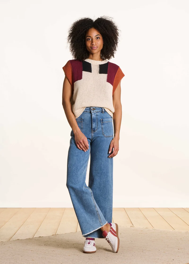 Jean flare clair taille haute en coton biologique