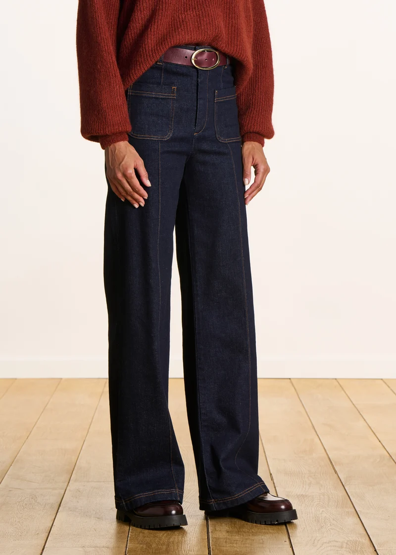 Jean large brut taille haute en coton biologique