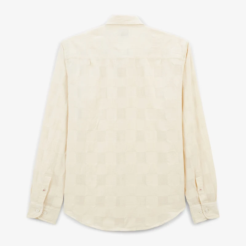Chemise manches longues à carreaux Jacquard blanc ivoire Charles