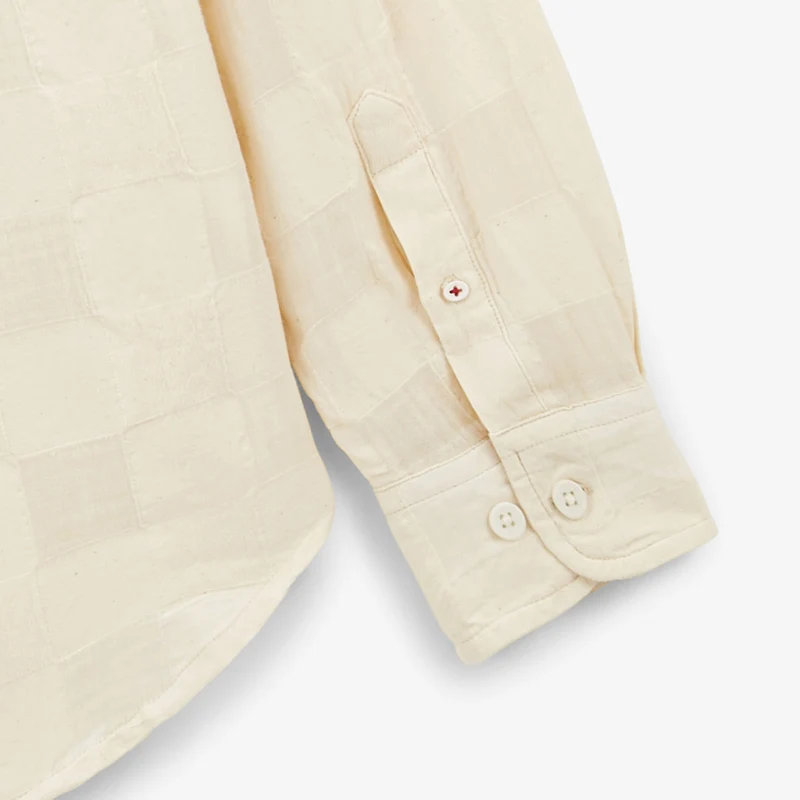 Chemise manches longues à carreaux Jacquard blanc ivoire Charles